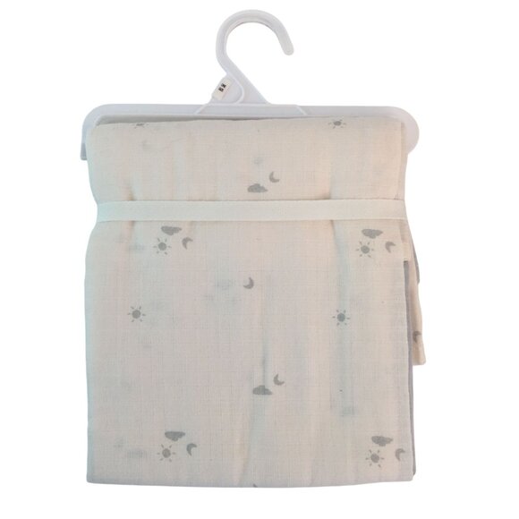 Carters Cotton Receiving Blanket 2-Pack Sun Moon Cloud Design Green Cream NWT - Picture 2 of 7